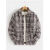 Mens Plaid Button Up Warm Long Sleeve Pocket Woolen Jacket