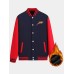 Mens Letter Print Thicken Contrasting Patchwork Baseball Collar Long Sleeve Jacket