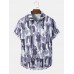 Mens Halloween Figure Skeleton Print Button Up Short Sleeve Shirts