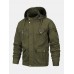 Mens Multi  Pocket Utility Cotton Washed Casual Cargo Jacket With Removable Hood