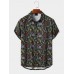 Mens Leaf Print Button Up Short Sleeve Shirts