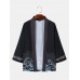 Mens Japanese Wave Print Open Front Loose 3 4 Sleeve Kimono