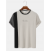 Mens Asymmetric Colorblock Letter Printed Short Sleeve T  Shirts