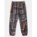 Mens Vintage Floral Geometric Print Side Stripe Loose Drawstring Pants